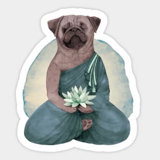 meditating pug with lotus flower 2 Sticker